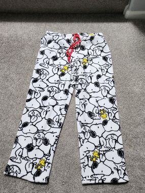 Peanuts White Snoopy & Woodstock Pajama Bottoms with Red Drawstring